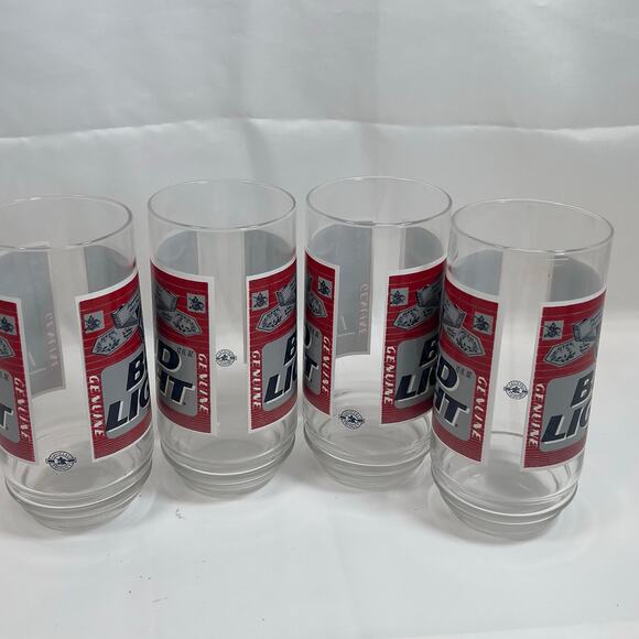 Vintage Bud Light Logo Beer Drinking Glass Tumbler Set of 4 16oz - Picture 10 of 11